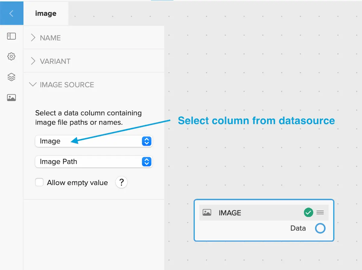 Selecting the data column from the datasource