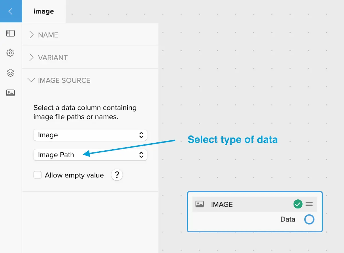 Selecting the data type, here Image Path