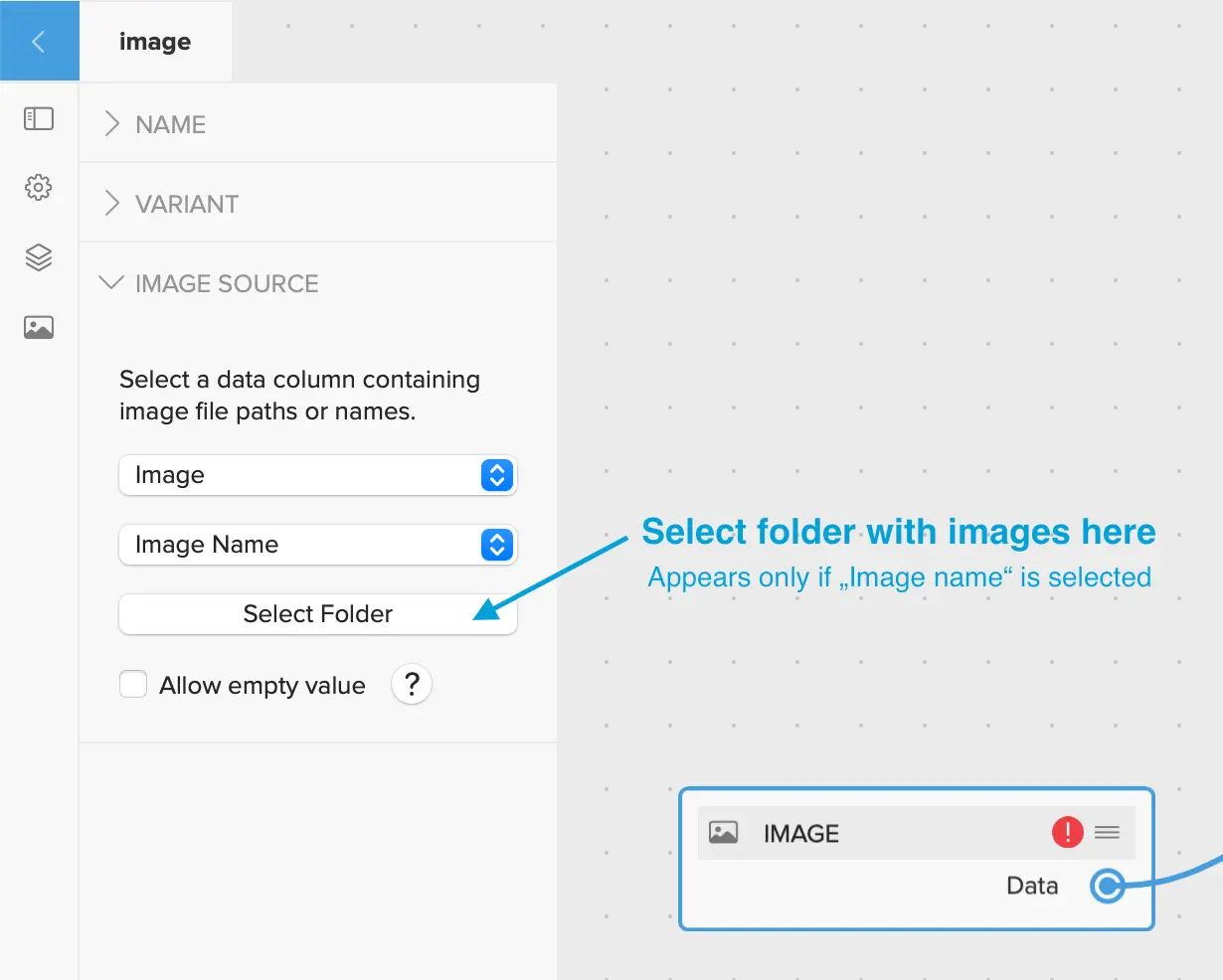 The Select Folder button, shown only for Image Name