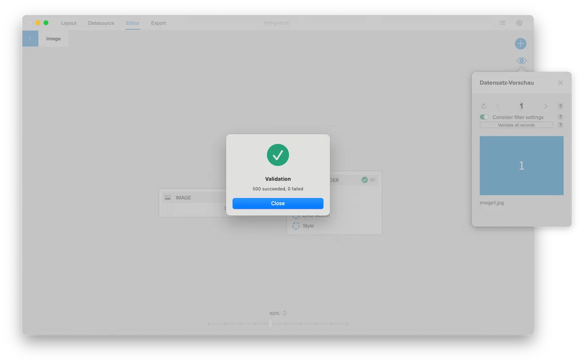 Validation result across all records